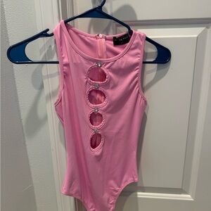 White Fox Boutique Pink Bodysuit with Cut-Outs